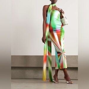 SIEDRÉS Misty Tie-Neck Strapless Printed-Jersey Midi Dress